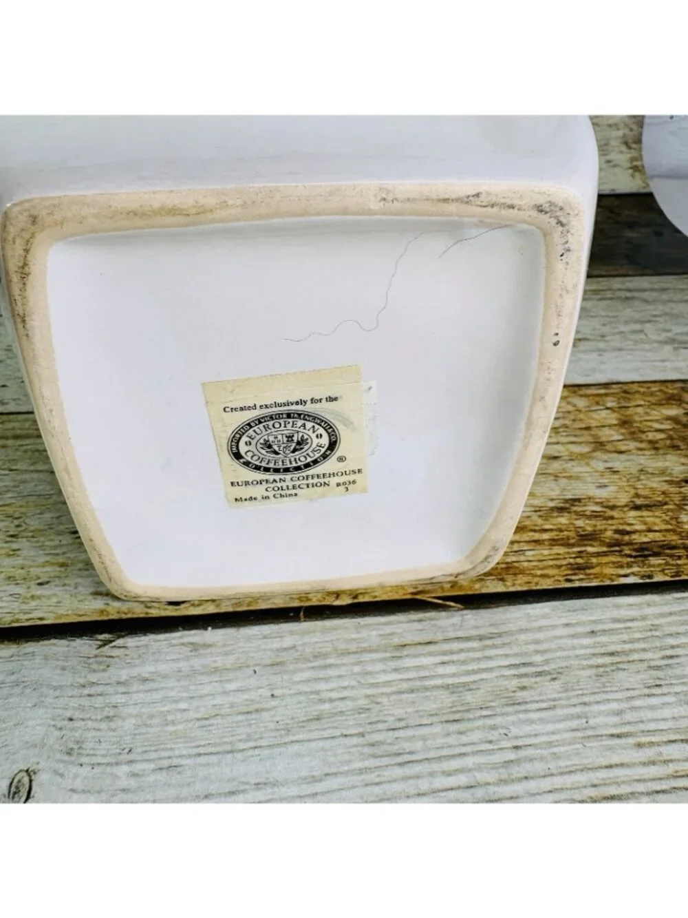 Vintage EUROPEAN COFFEEHOUSE White Gold Letters Ceramic Airtight 8.5